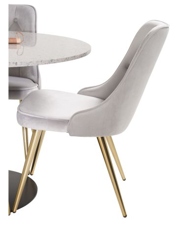 VENTURE DESIGN Velvet Deluxe spisebordsstol, m. armln - lysegr velour og messing metal