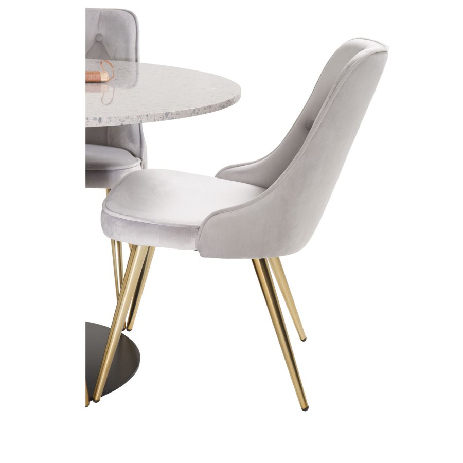 VENTURE DESIGN Velvet Deluxe spisebordsstol, m. armln - lysegr velour og messing metal