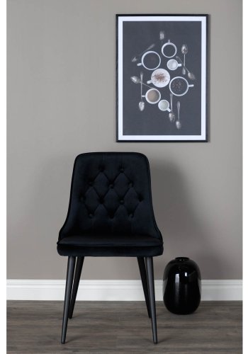 VENTURE DESIGN Velvet Deluxe spisebordsstol - sort polyester og sort metal
