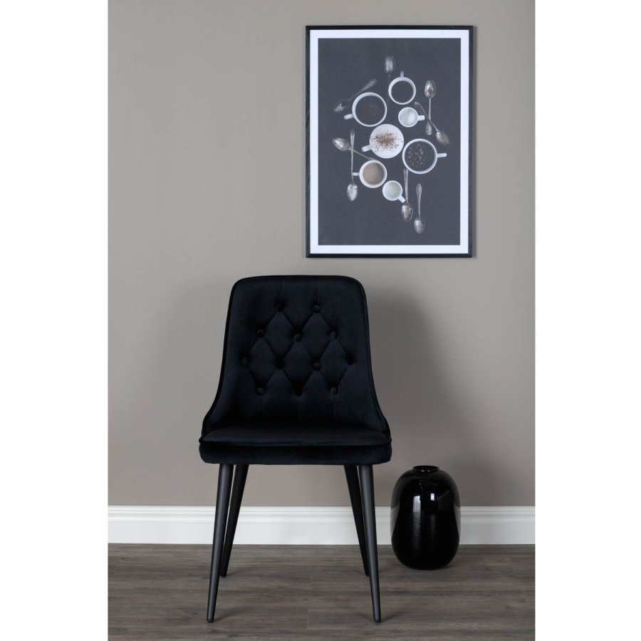 VENTURE DESIGN Velvet Deluxe spisebordsstol - sort polyester og sort metal