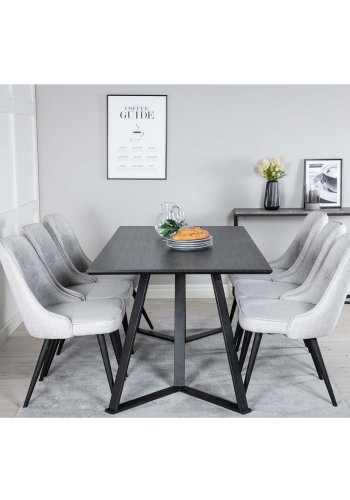 VENTURE DESIGN Velvet Deluxe spisebordsstol - lysegr polyester og sort metal