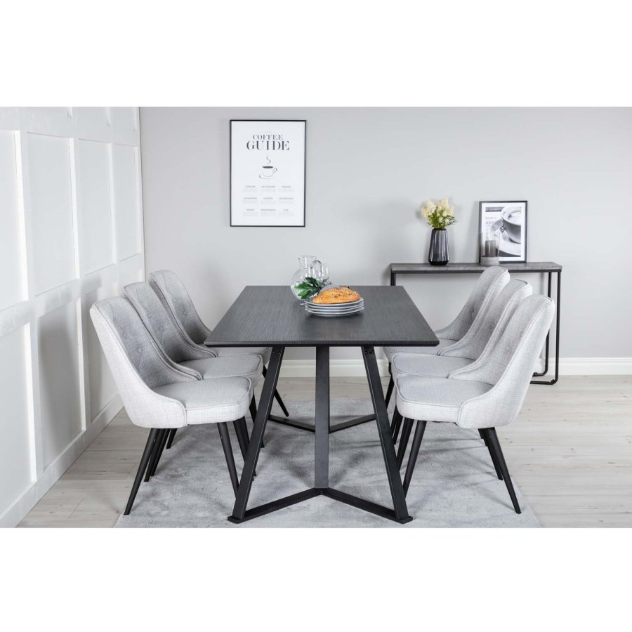 VENTURE DESIGN Velvet Deluxe spisebordsstol - lysegr polyester og sort metal