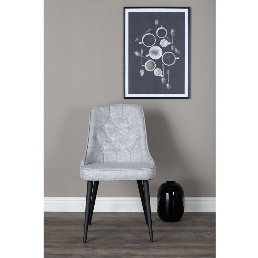 VENTURE DESIGN Velvet Deluxe spisebordsstol - lysegr polyester og sort metal