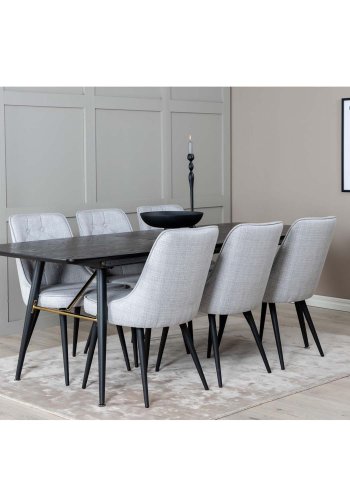 VENTURE DESIGN Velvet Deluxe spisebordsstol - lysegr polyester og sort metal
