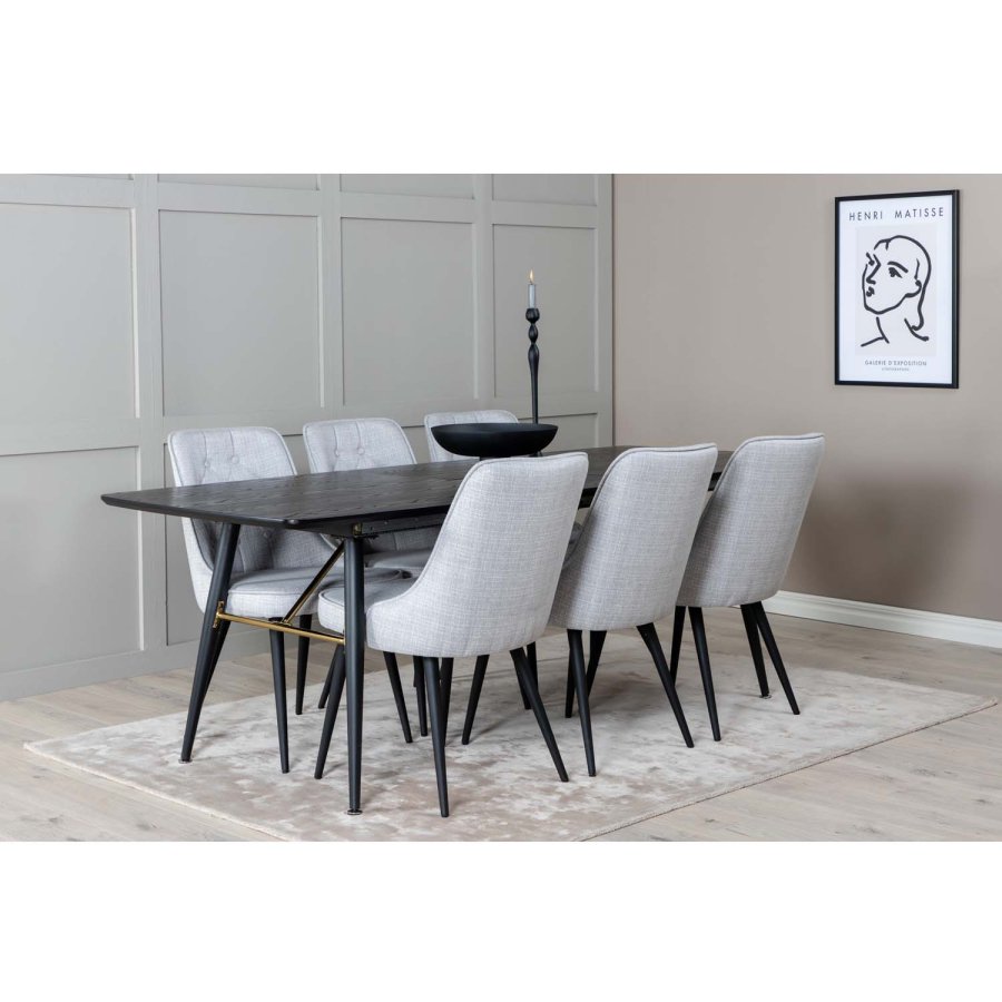 VENTURE DESIGN Velvet Deluxe spisebordsstol - lysegr polyester og sort metal