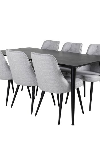 VENTURE DESIGN Velvet Deluxe spisebordsstol - lysegr polyester og sort metal