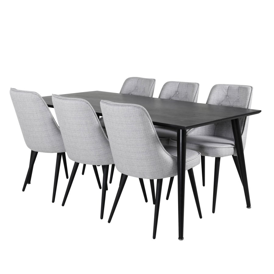 VENTURE DESIGN Velvet Deluxe spisebordsstol - lysegr polyester og sort metal