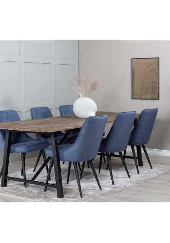 VENTURE DESIGN Velvet Deluxe spisebordsstol - bl polyester og sort metal