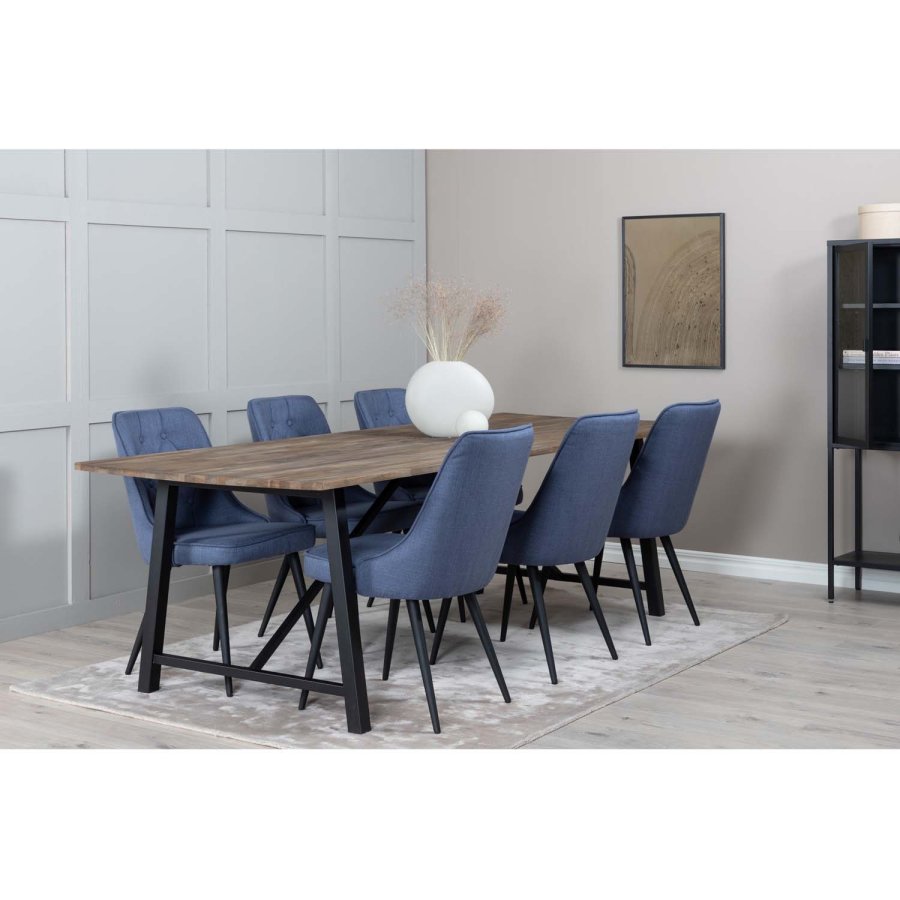 VENTURE DESIGN Velvet Deluxe spisebordsstol - bl polyester og sort metal