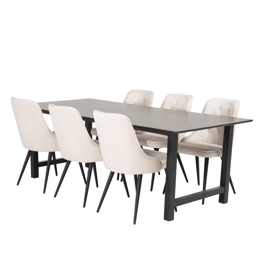 VENTURE DESIGN Velvet Deluxe spisebordsstol - beige velour og sort metal