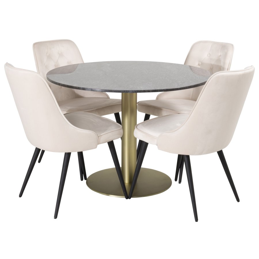 VENTURE DESIGN Velvet Deluxe spisebordsstol - beige velour og sort metal