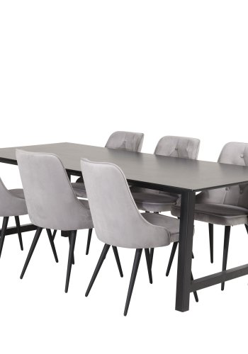 VENTURE DESIGN Velvet Deluxe spisebordsstol, m. armln - lysegr velour og sort metal