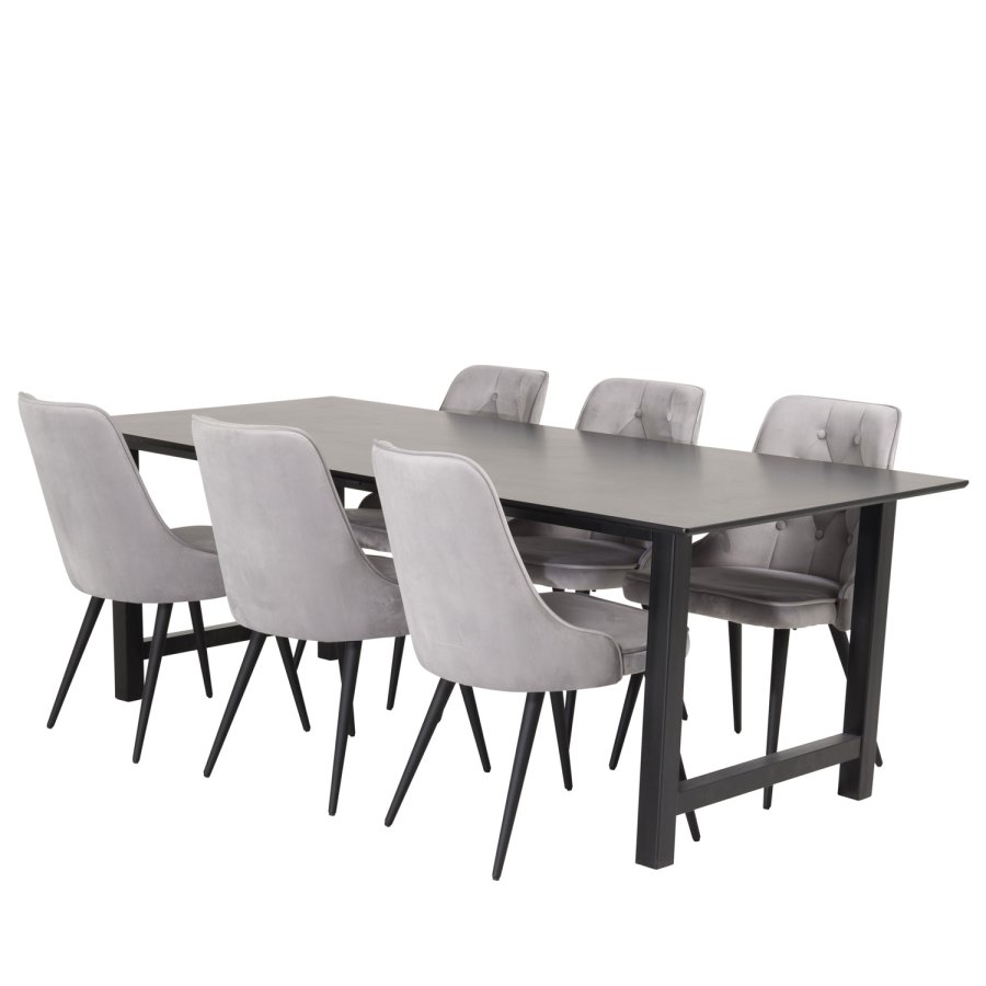 VENTURE DESIGN Velvet Deluxe spisebordsstol, m. armln - lysegr velour og sort metal