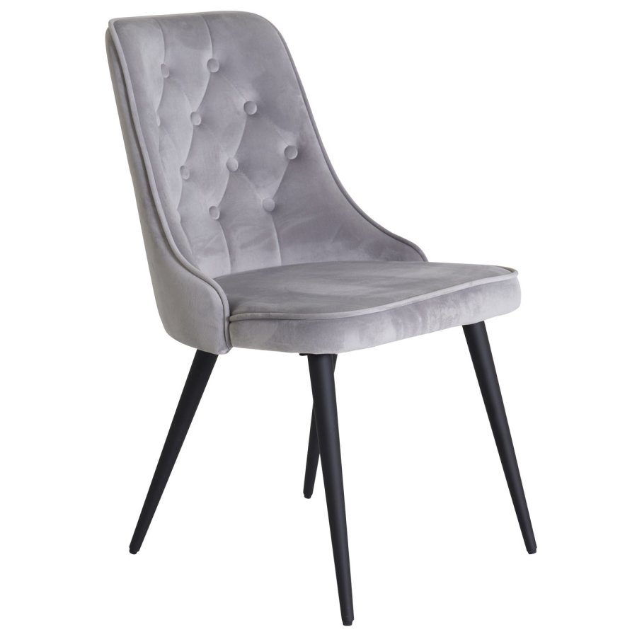 VENTURE DESIGN Velvet Deluxe spisebordsstol, m. armln - lysegr velour og sort metal