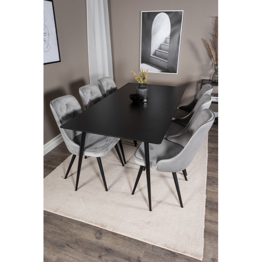 VENTURE DESIGN Velvet Deluxe spisebordsstol, m. armln - lysegr velour og sort metal