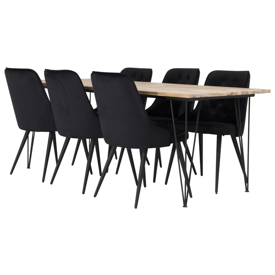 VENTURE DESIGN Velvet Deluxe spisebordsstol, m. armln - sort velour og sort metal