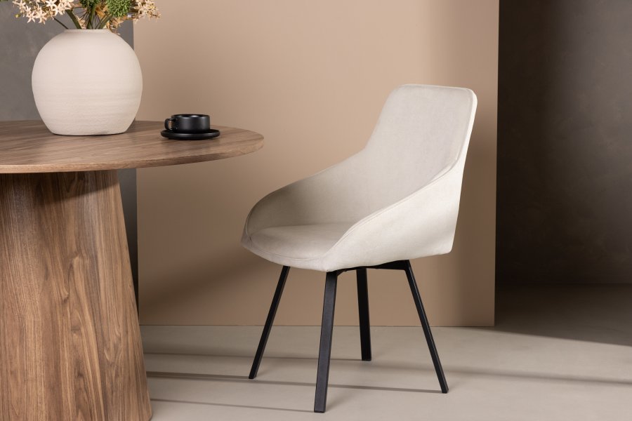 VENTURE DESIGN Rosie spisebordsstol, m. armln - beige stof og sort stl