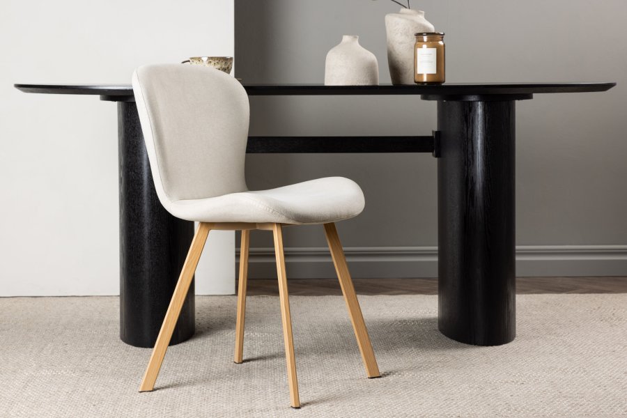 VENTURE DESIGN Lilja spisebordsstol - beige stof og stl med egetrslook