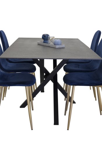 VENTURE DESIGN Polar spisebordsstol - bl velour og messing metal