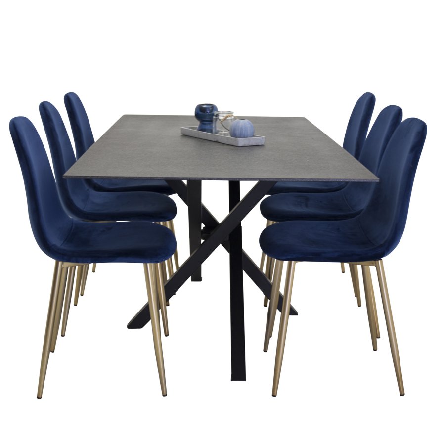 VENTURE DESIGN Polar spisebordsstol - bl velour og messing metal