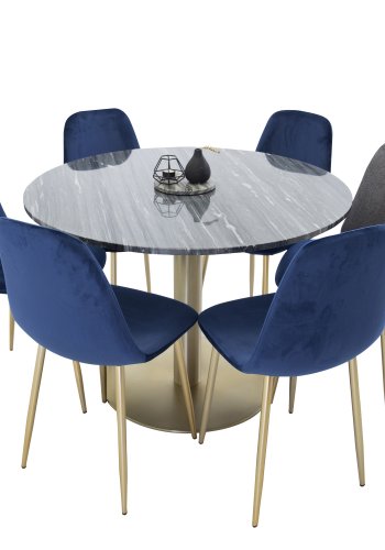 VENTURE DESIGN Polar spisebordsstol - bl velour og messing metal