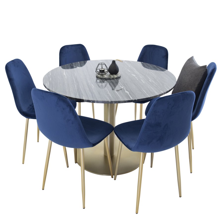 VENTURE DESIGN Polar spisebordsstol - bl velour og messing metal