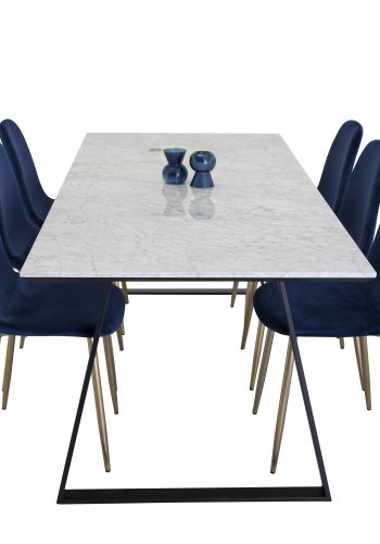 VENTURE DESIGN Polar spisebordsstol - bl velour og messing metal