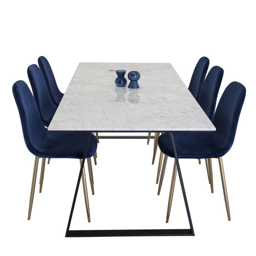 VENTURE DESIGN Polar spisebordsstol - bl velour og messing metal