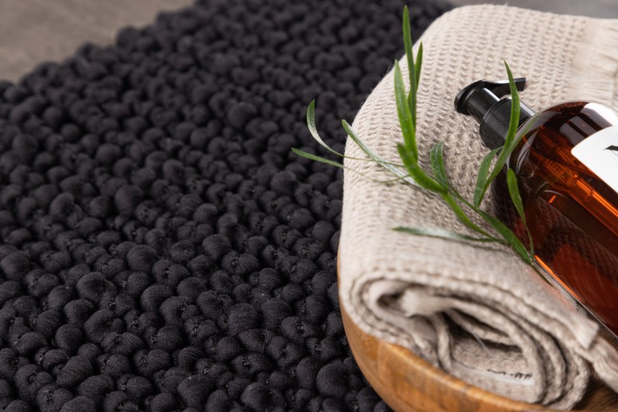 VENTURE DESIGN Wilmer bademtte, rektangulr - sort polyester/bomuld (50x80)