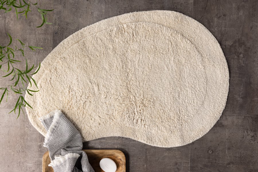 VENTURE DESIGN Elvis gulvtppe, oval - offwhite bomuld m. stofunderlag (60x85)