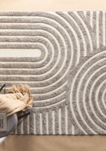 VENTURE DESIGN Nikita gulvtppe, rektangulr - gr/hvid polyester (290x200)