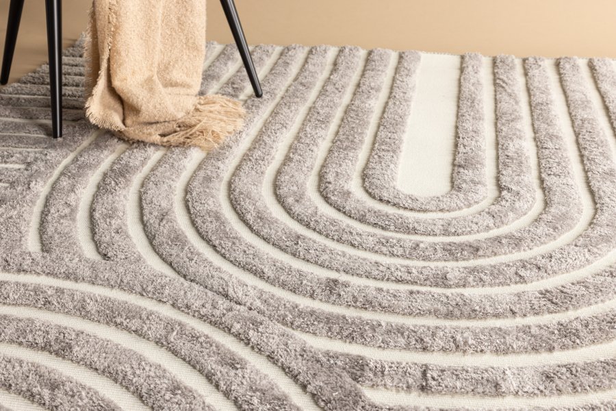 VENTURE DESIGN Nikita gulvtppe, rektangulr - gr/hvid polyester (290x200)