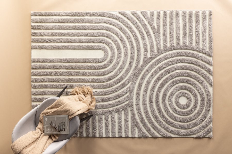 VENTURE DESIGN Nikita gulvtppe, rektangulr - gr/hvid polyester (230x160)