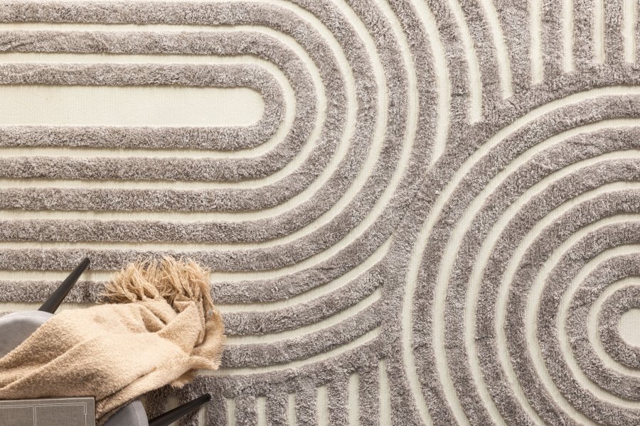 VENTURE DESIGN Nikita gulvtppe, rektangulr - gr/hvid polyester (230x160)