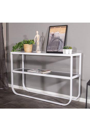 VENTURE DESIGN Rocker sidebord - gr glas og hvid metal (110x30)