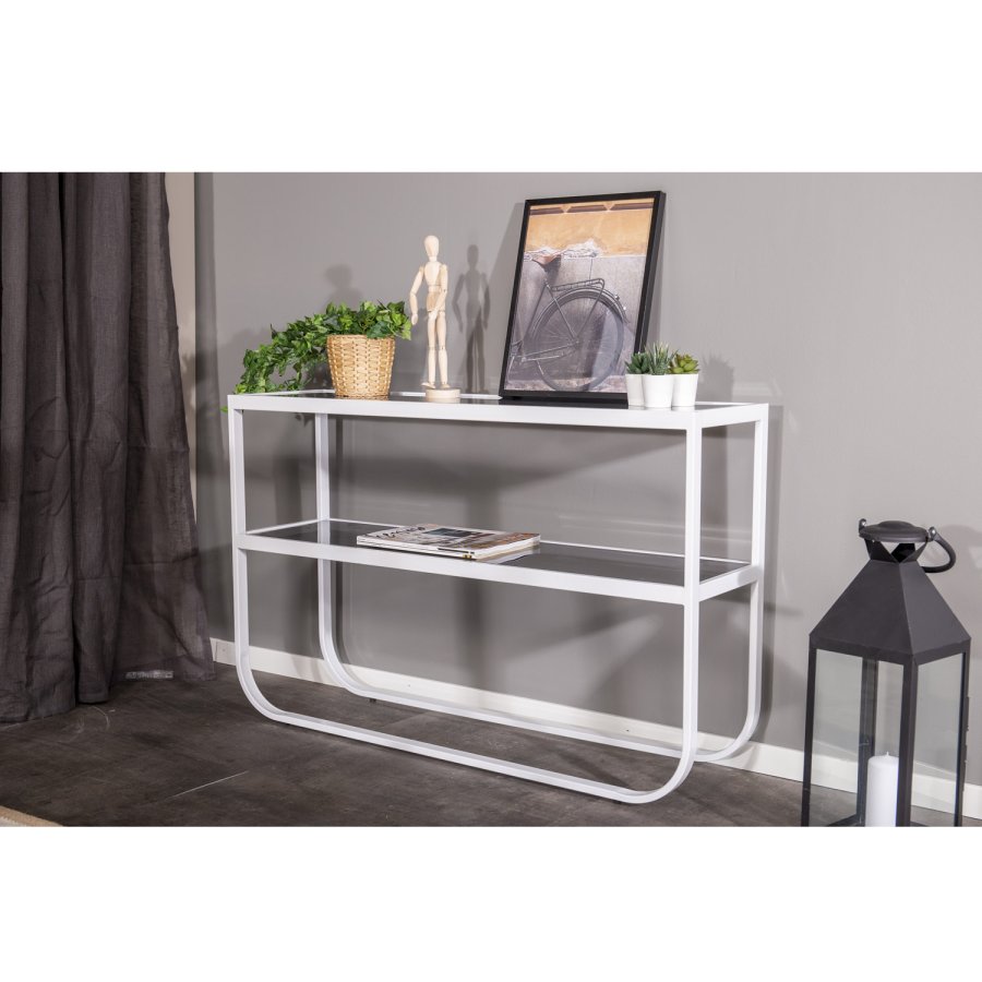 VENTURE DESIGN Rocker sidebord - gr glas og hvid metal (110x30)