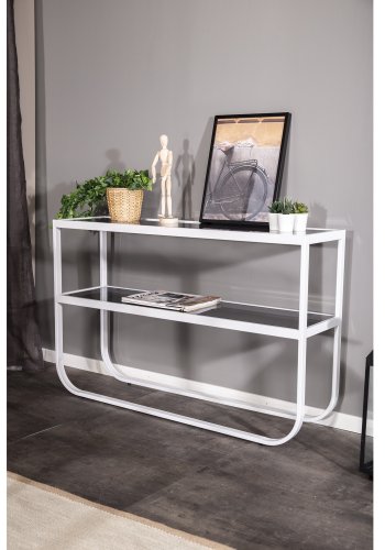 VENTURE DESIGN Rocker sidebord - gr glas og hvid metal (110x30)