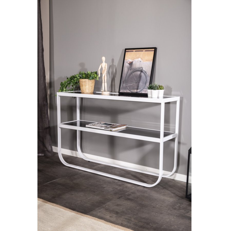 VENTURE DESIGN Rocker sidebord - gr glas og hvid metal (110x30)