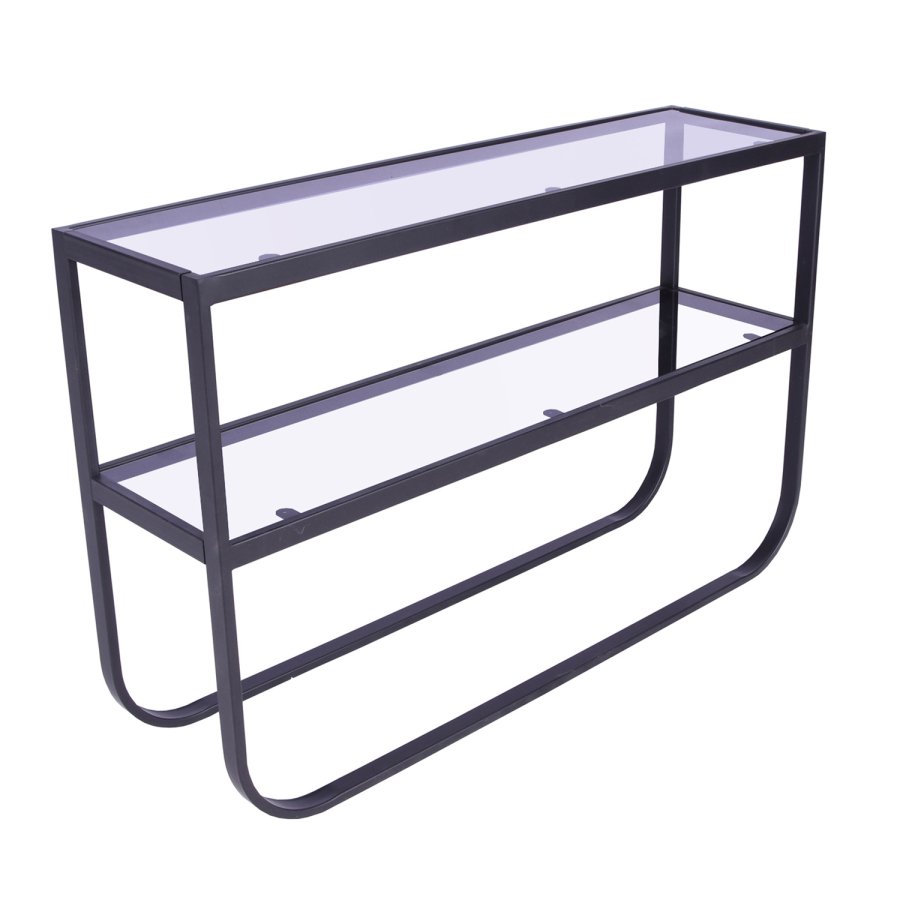 VENTURE DESIGN Rocker sidebord, m. 1 hylde - gr glas og sort metal (110x30)