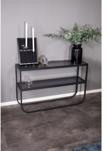 VENTURE DESIGN Rocker sidebord, m. 1 hylde - gr glas og sort metal (110x30)