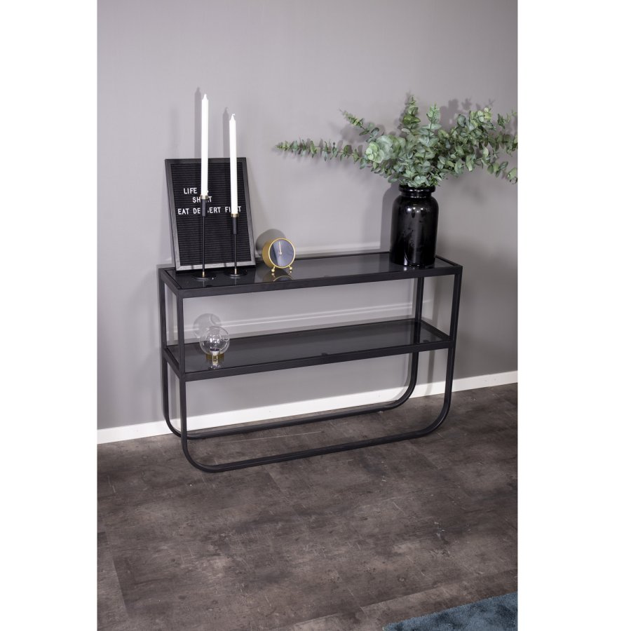 VENTURE DESIGN Rocker sidebord, m. 1 hylde - gr glas og sort metal (110x30)