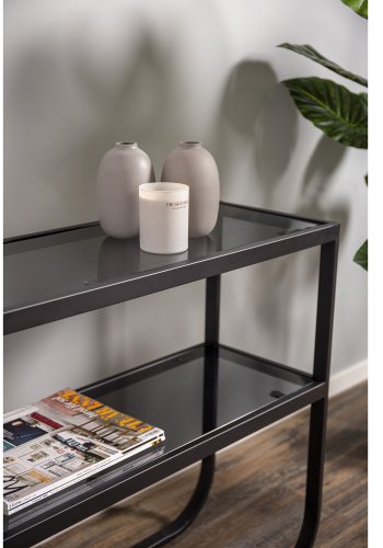 VENTURE DESIGN Rocker sidebord, m. 1 hylde - gr glas og sort metal (110x30)