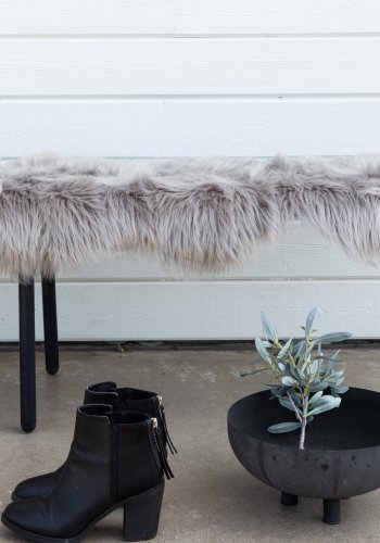 VENTURE DESIGN Katy skindtppe, rektangulr - gr akryl falsk pels (180x55)