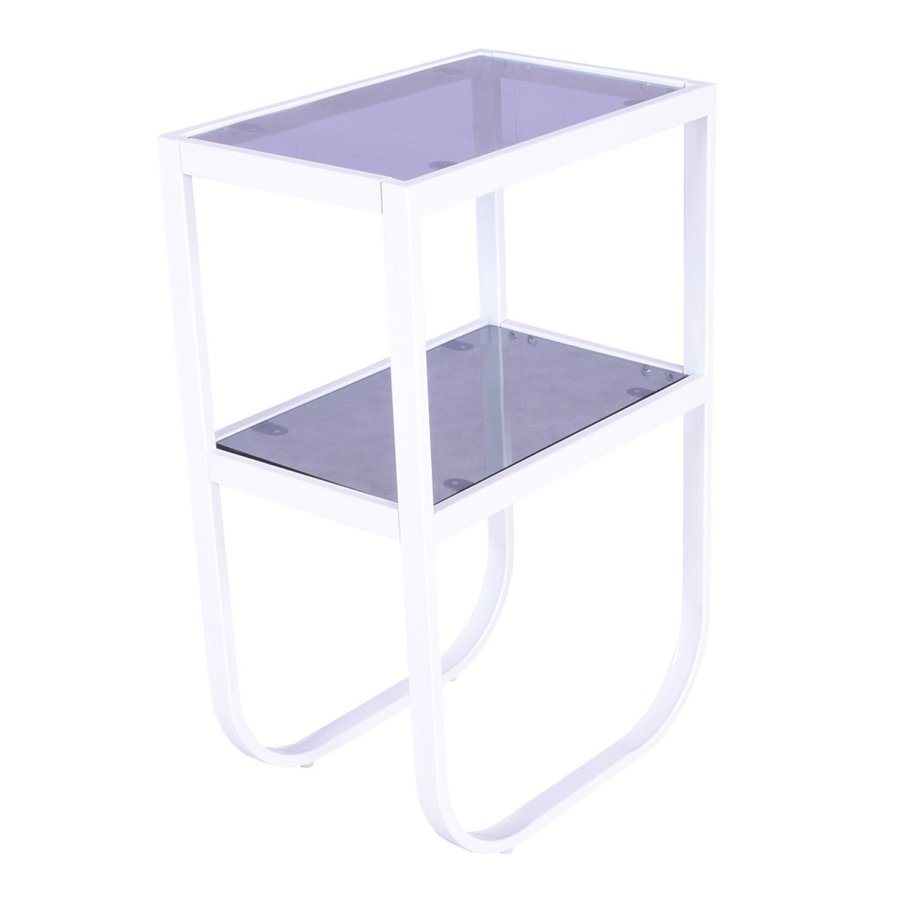 VENTURE DESIGN Rocker sengebord, m. hylde - gr rget glas og hvid metal (45x30)