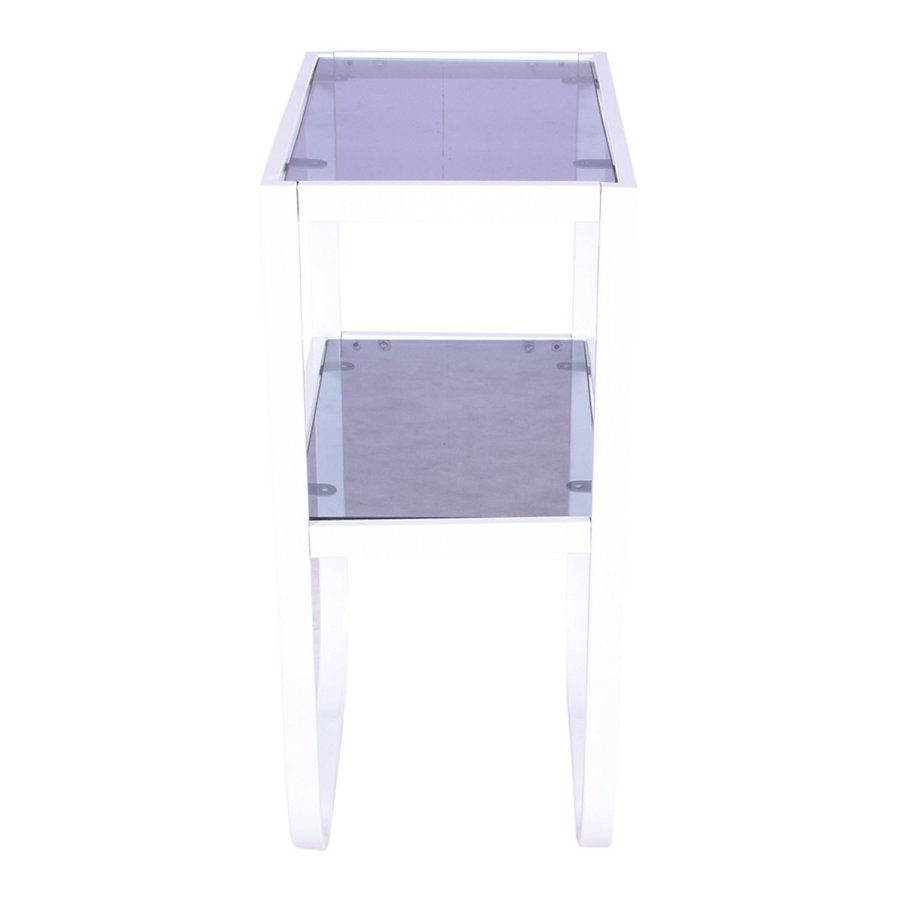 VENTURE DESIGN Rocker sengebord, m. hylde - gr rget glas og hvid metal (45x30)