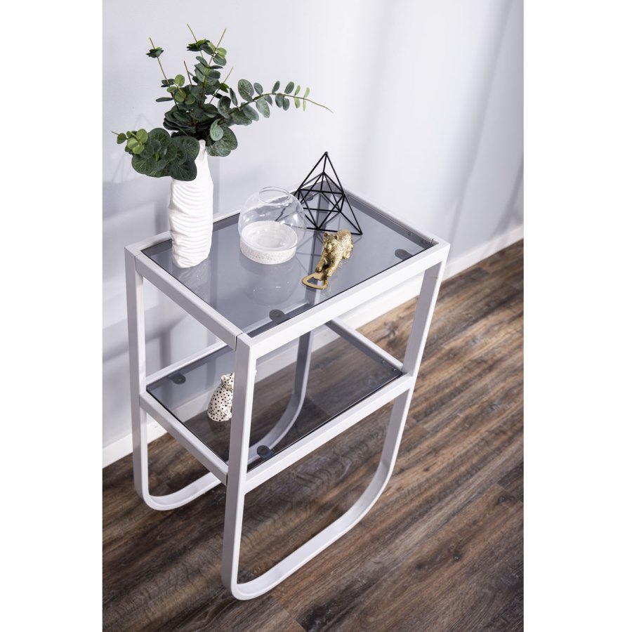 VENTURE DESIGN Rocker sengebord, m. hylde - gr rget glas og hvid metal (45x30)