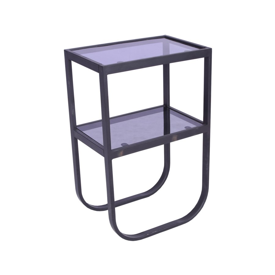 VENTURE DESIGN Rocker sengebord, m. hylde - gr rget glas og sort metal (45x30)