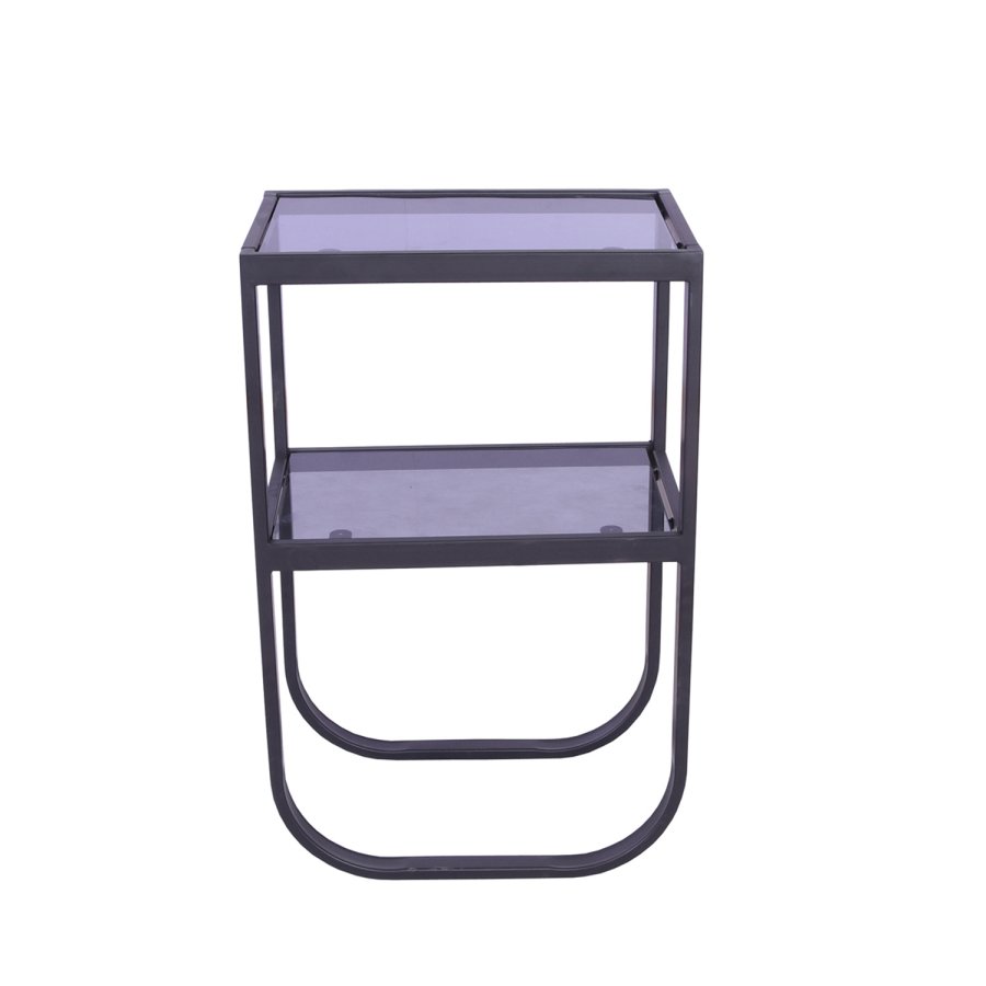 VENTURE DESIGN Rocker sengebord, m. hylde - gr rget glas og sort metal (45x30)