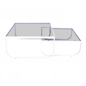 VENTURE DESIGN Rocker indskudsborde - gr glas og hvid metal (st á 2)