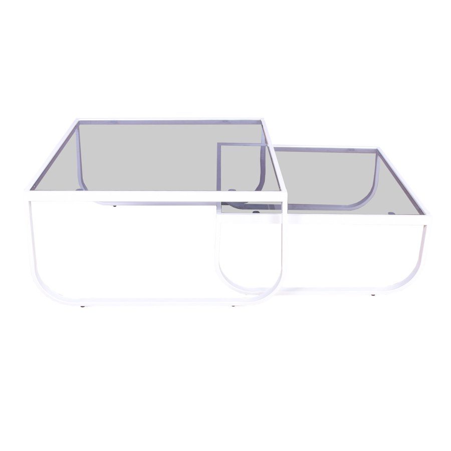 VENTURE DESIGN Rocker indskudsborde - gr glas og hvid metal (st á 2)